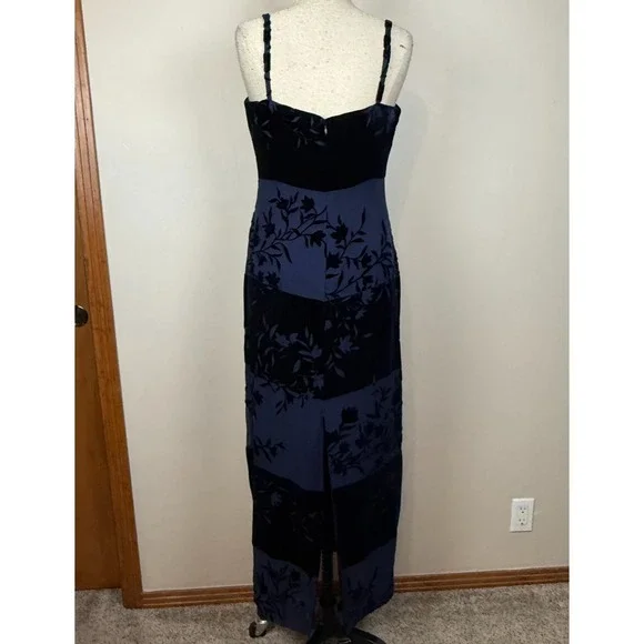 Vtg 90s Dark Romantic Dress Womens 12 Blue Velvet Burnout Cocktail Ethereal Goth - Picture 3 of 10